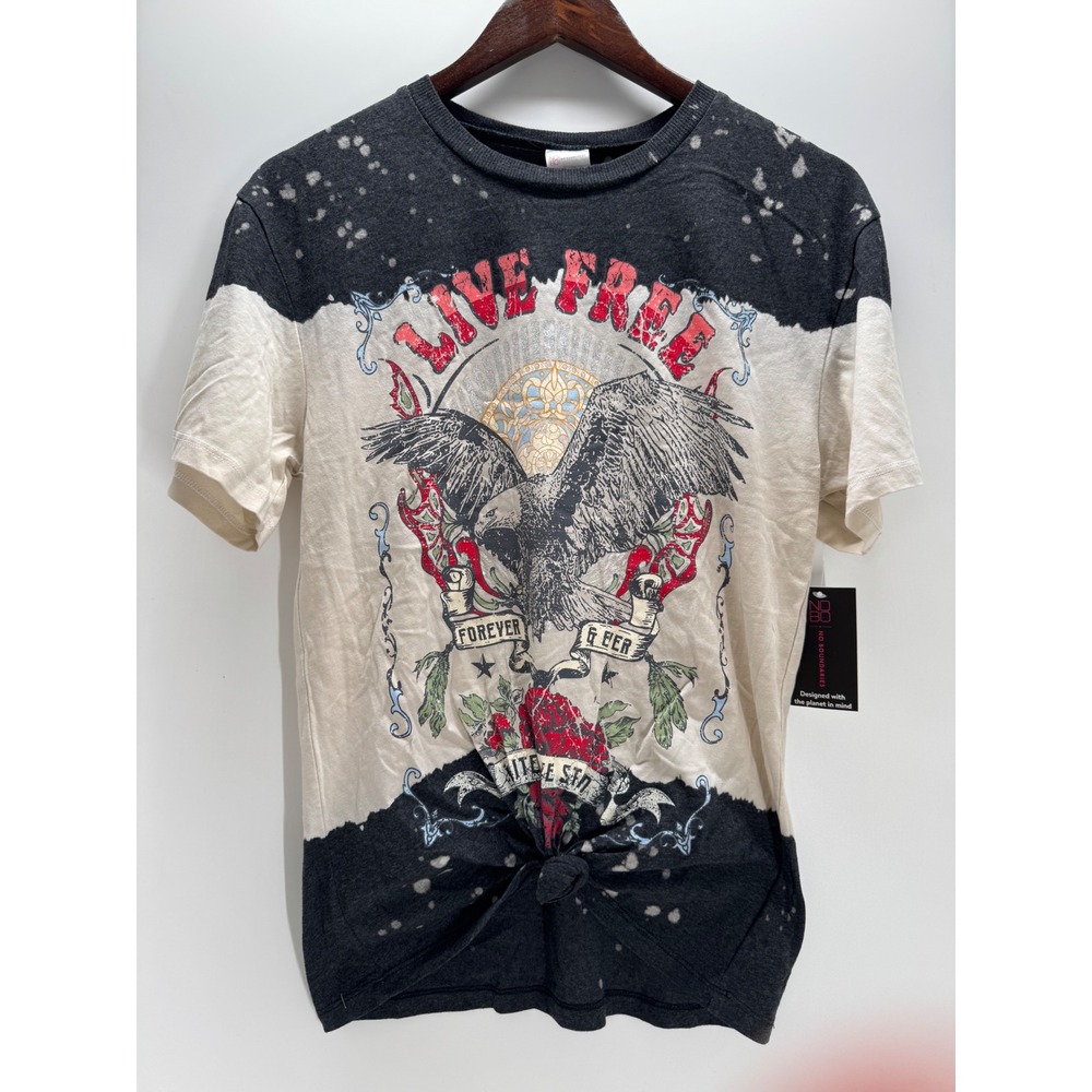 Live Free Eagle Graphic Tee XS Bleached Distressed Y2K Grunge Rock Gothic Boho